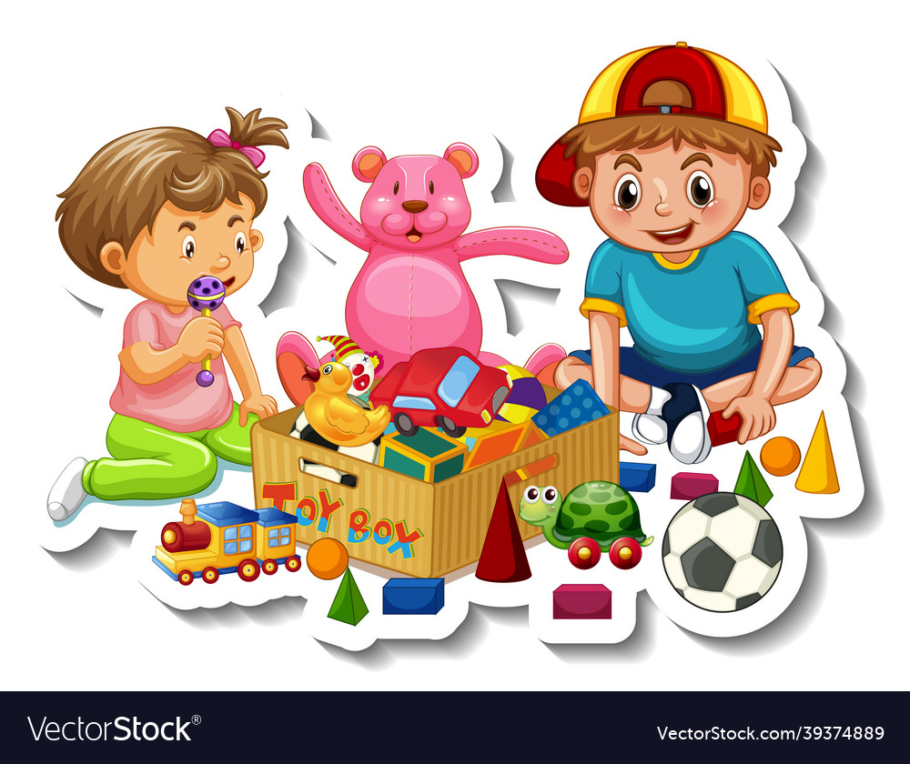 Sticker Template With Children Playing Royalty Free Vector