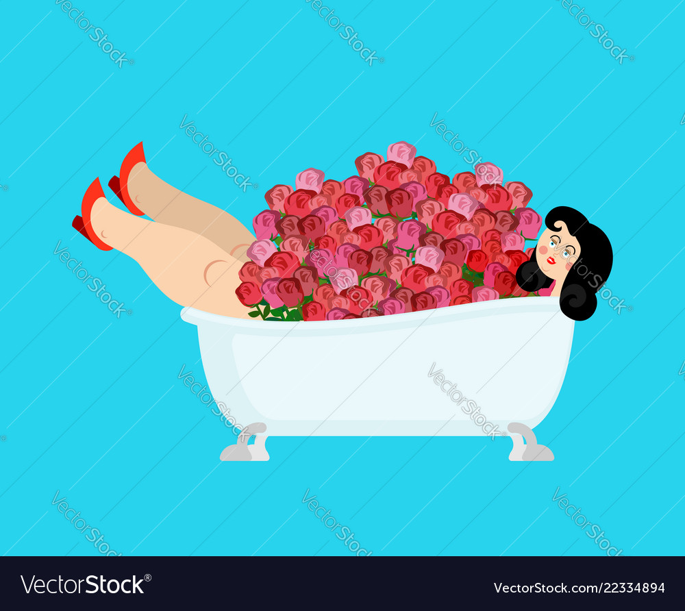 Beautiful girl in bath and roses