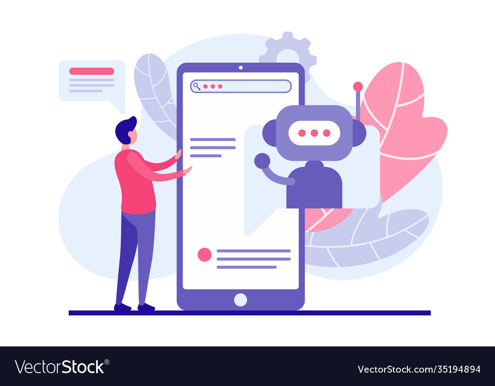 Buyer selects product using web bot application vector image Buyer selects product using web bot application