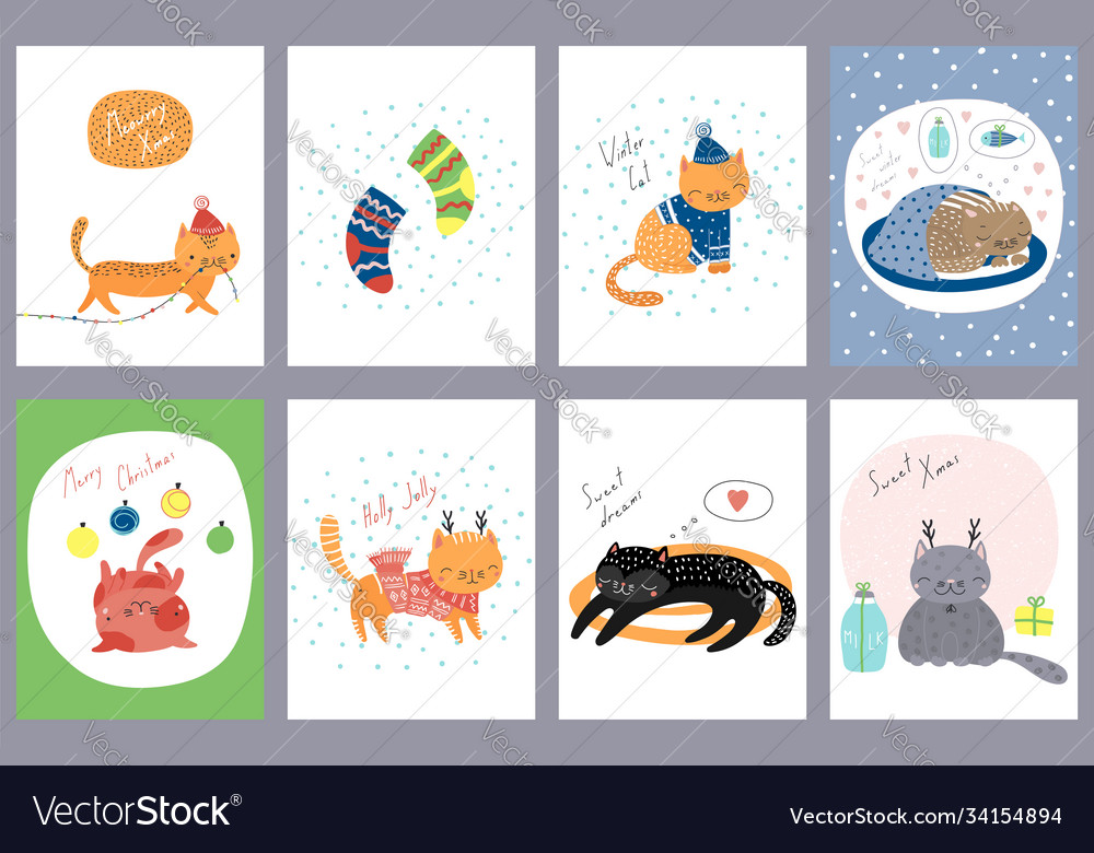 Süße Weihnachten Katzen Grußkarten vector image Süße Weihnachten Katzen Grußkarten