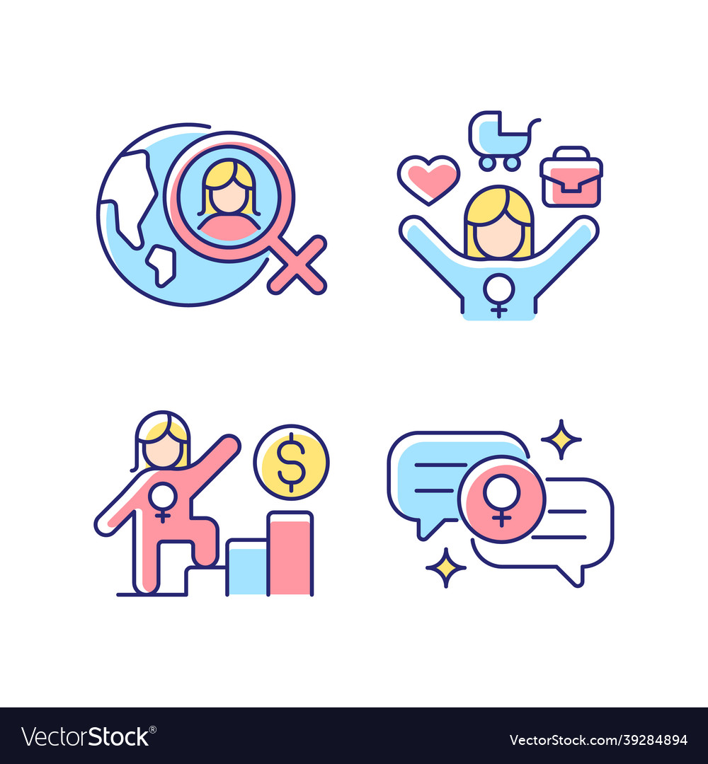 Mainstream Feminism Rgb Color Icons Set Royalty Free Vector 1909