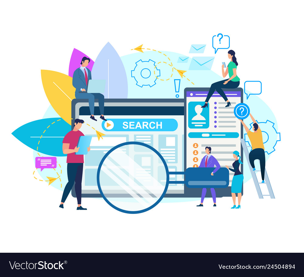 People moving around of huge computer monitor vector image People moving around of huge computer monitor