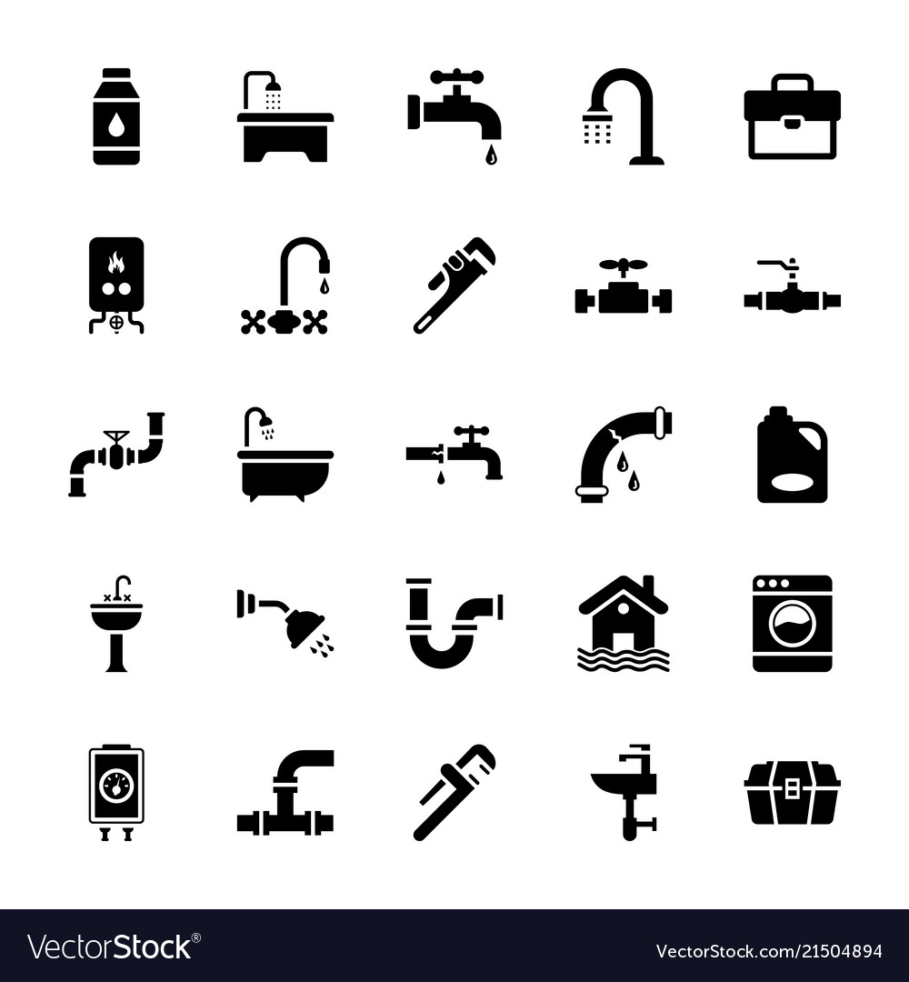 Plumbing glyph icons set Royalty Free Vector Image