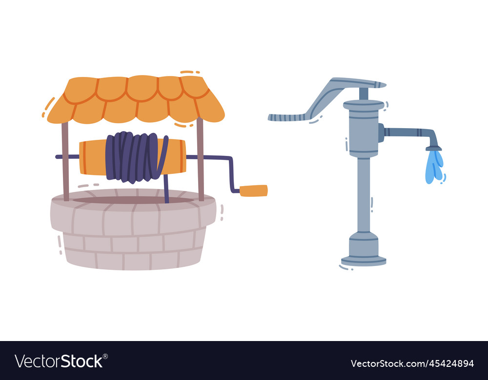 Water well and tap with dripping pure drinking Vector Image