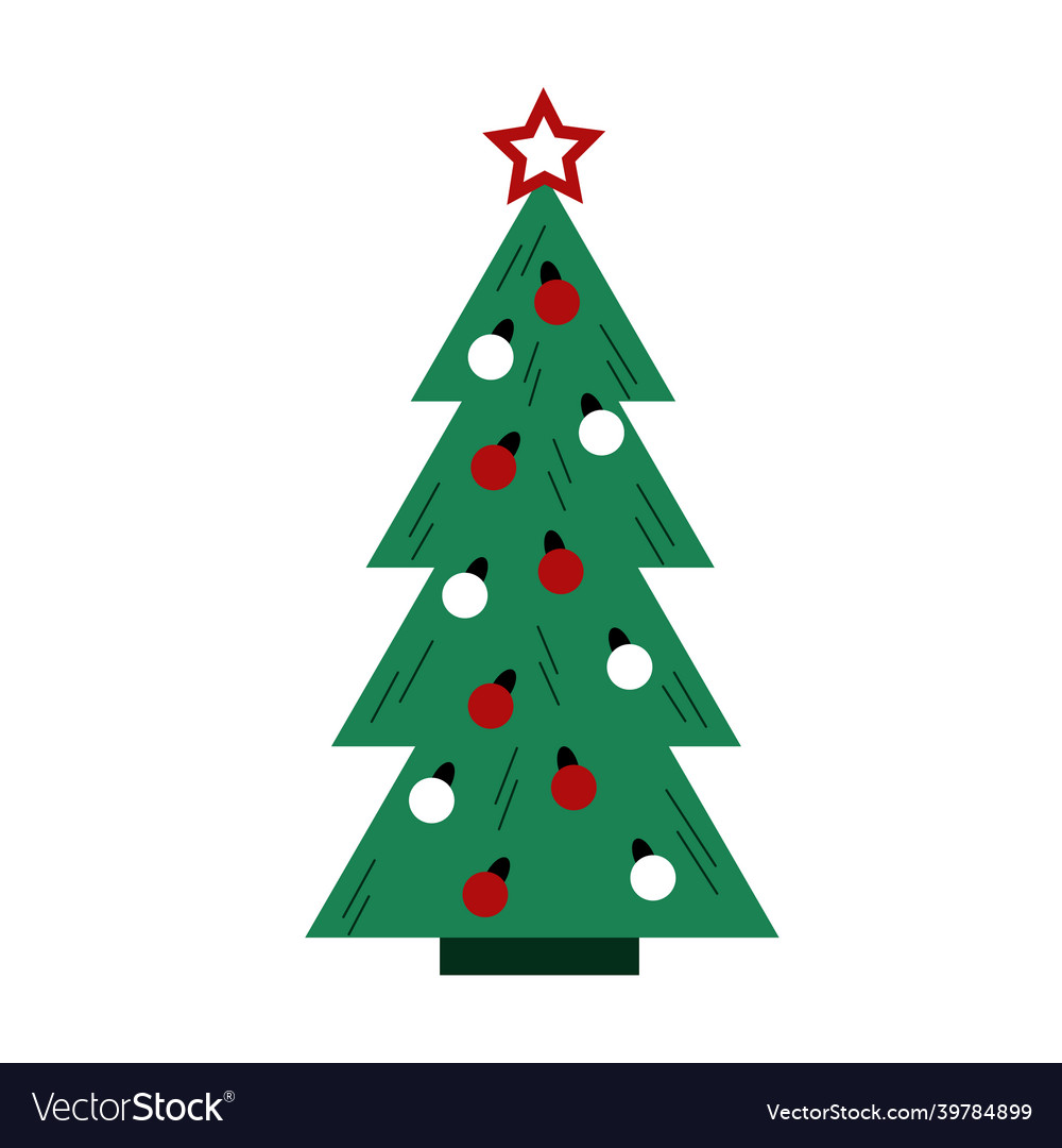 Christmas green tree with colorful balls and red Vector Image