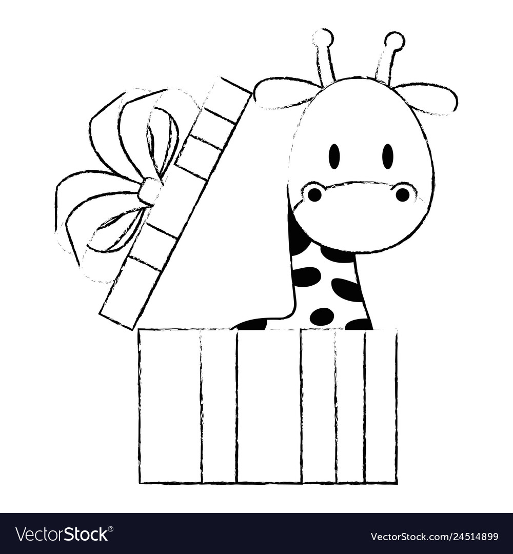 Cute and adorable giraffe in gift