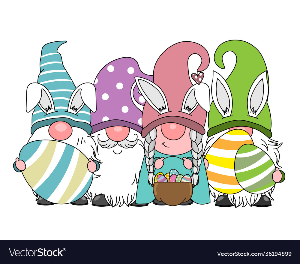 Happy easter card gnomes with easter eggs Vector Image