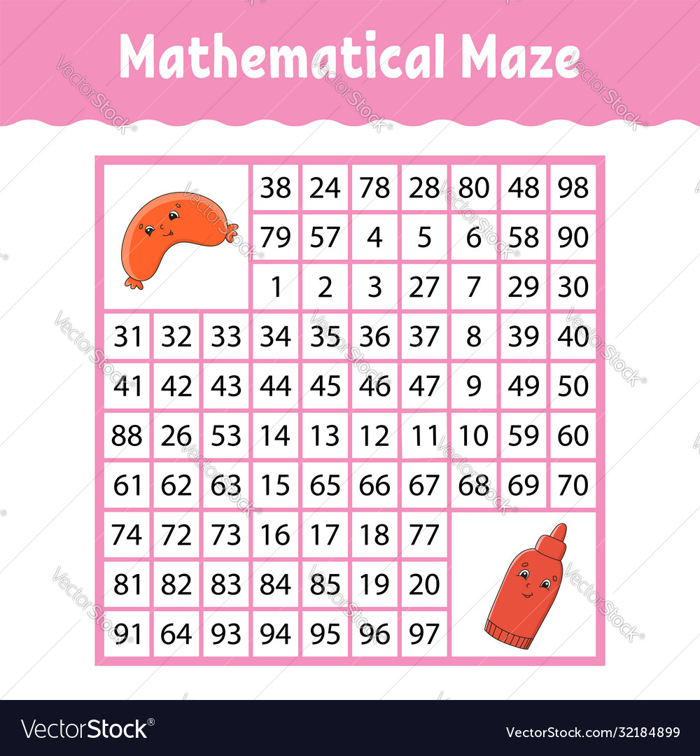 Mathematical square maze game for kids number