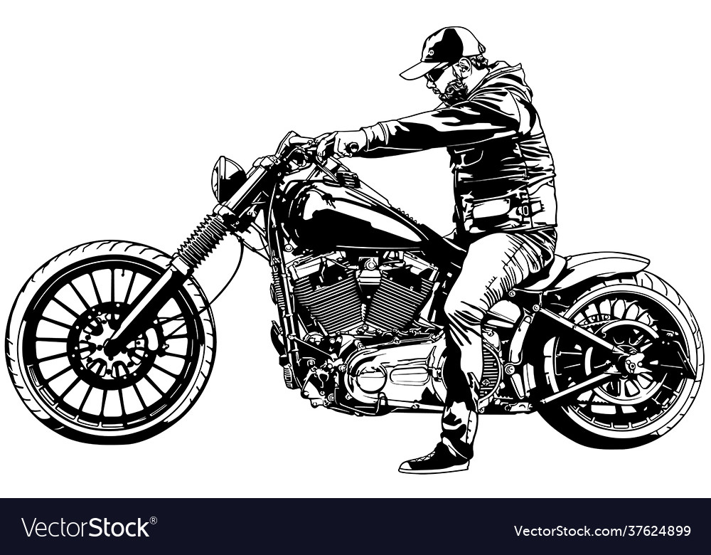 Motorcyclist on motorcycle drawing