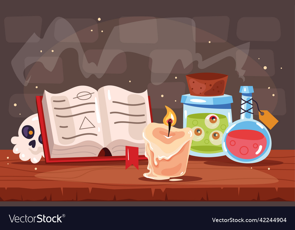 Magic wizard witch room staff workplace concept Vector Image