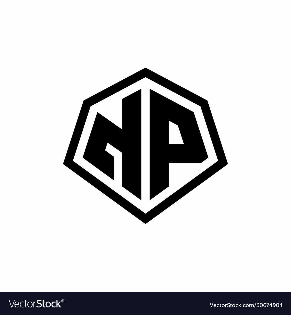 Np monogram logo with hexagon shape and line