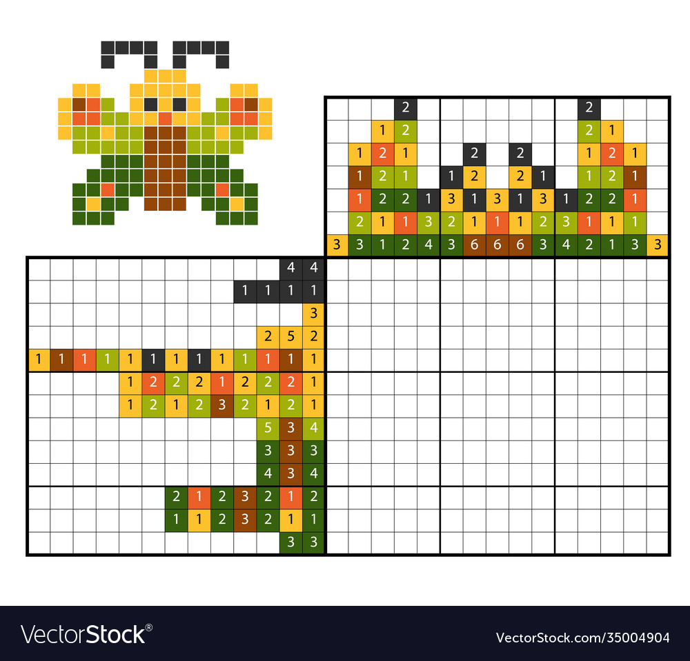 Paint number puzzle nonogram butterfly Royalty Free Vector