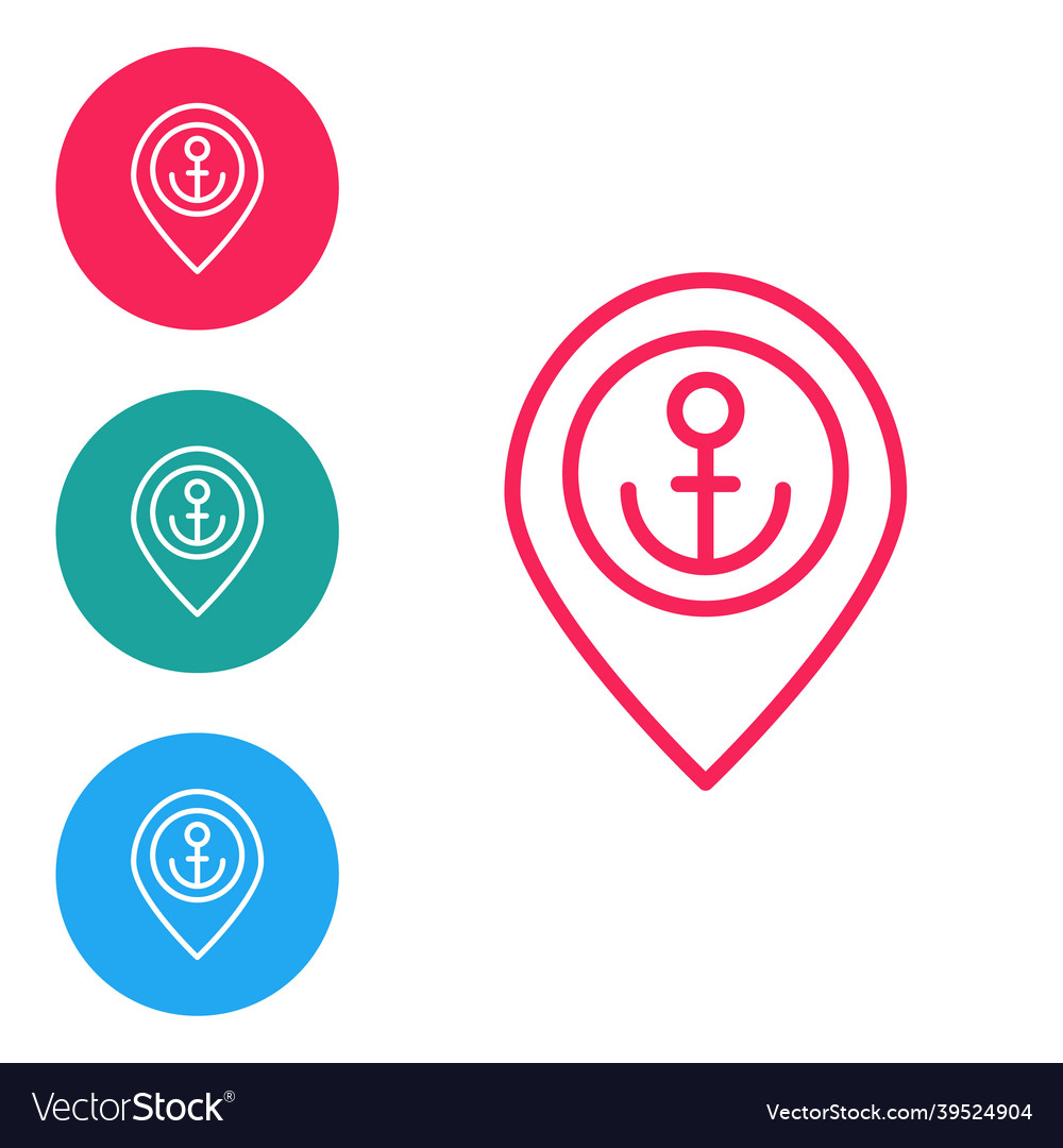 Red line map pointer with anchor icon isolated