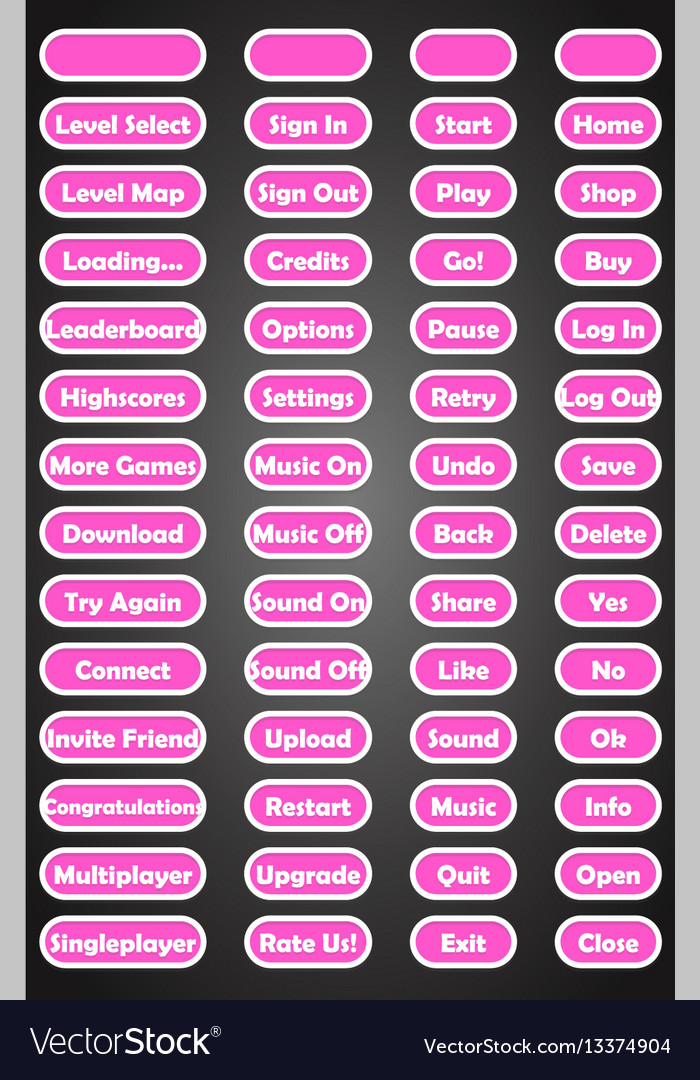 Satz von Text-Spiel-Tasten im flachen Stil vector image Satz von Text-Spiel-Tasten im flachen Stil
