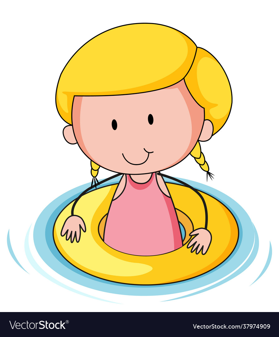 A girl with rubber ring doodle cartoon character Vector Image