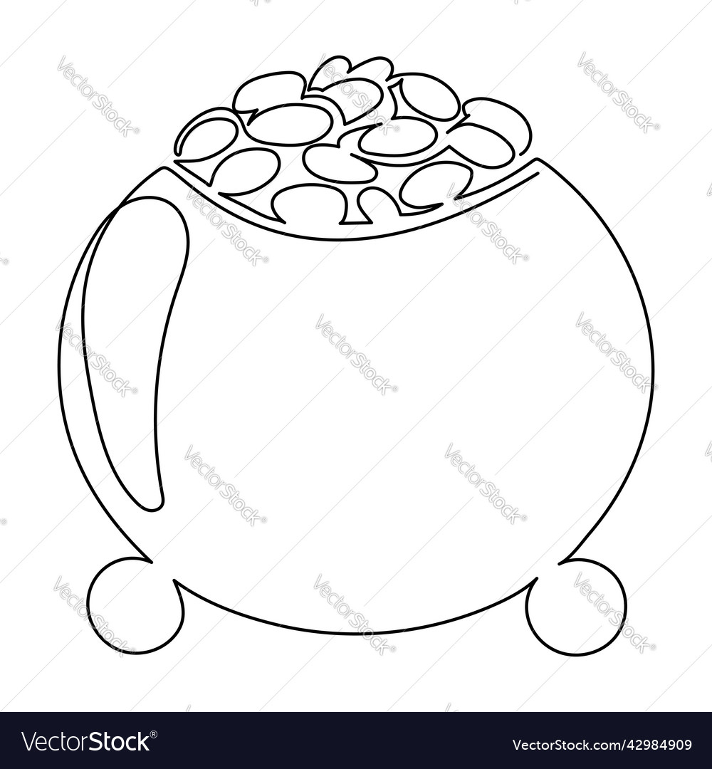 Continuous one line art drawing gold pot golden