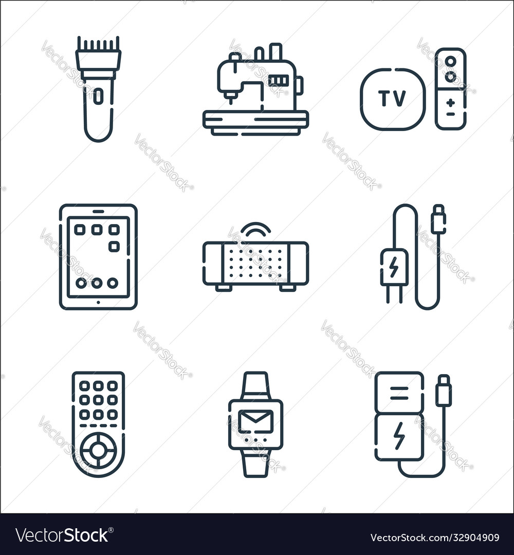 Electronics line icons linear set quality vector image Electronics line icons linear set quality