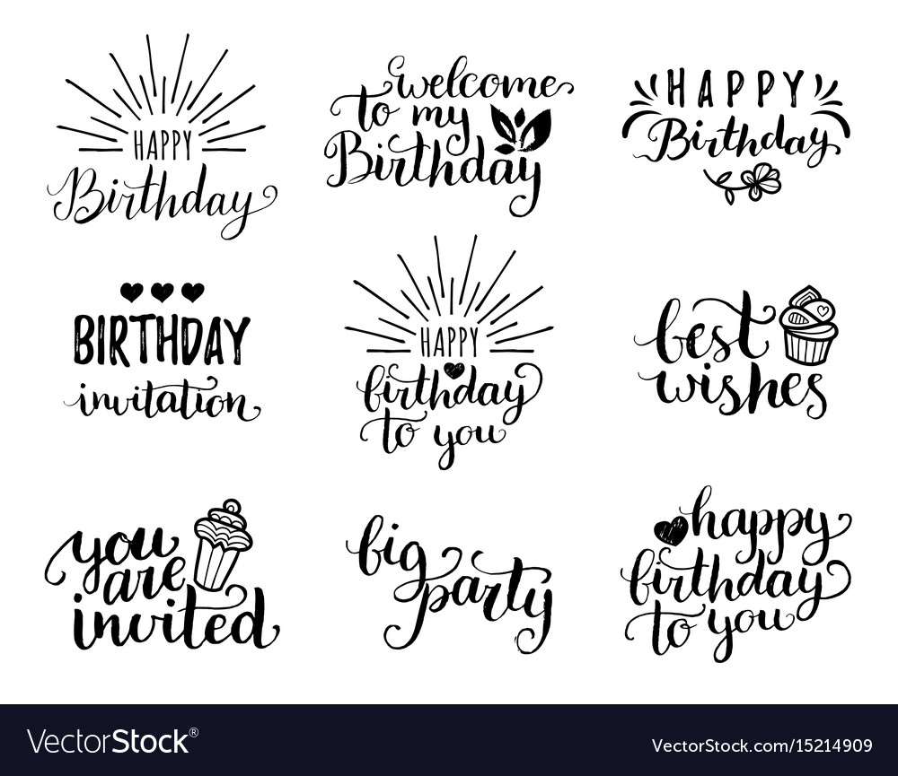 Happy Birthday Hand Lettering Collection Vector Image