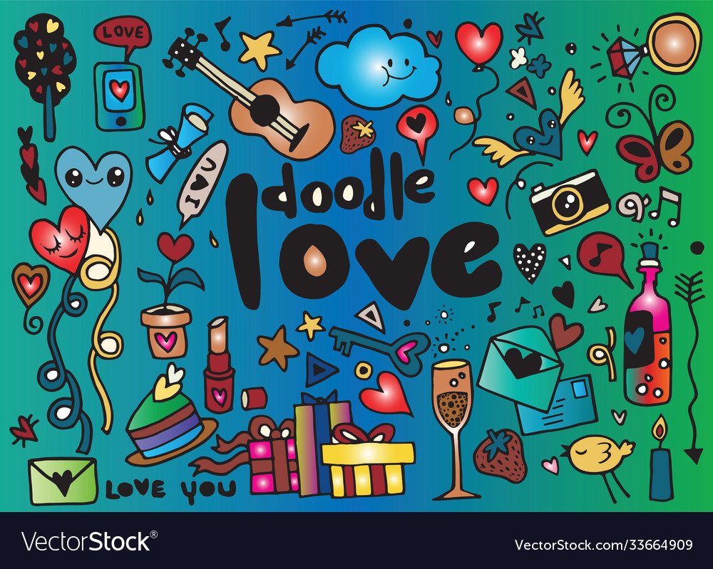 Love hand lettering and doodles elements sketch Vector Image