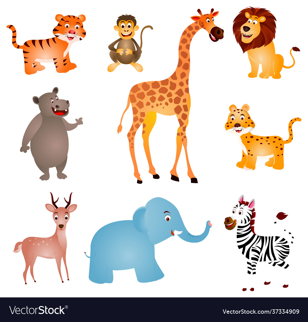 Set wild animals cartoon Royalty Free Vector Image