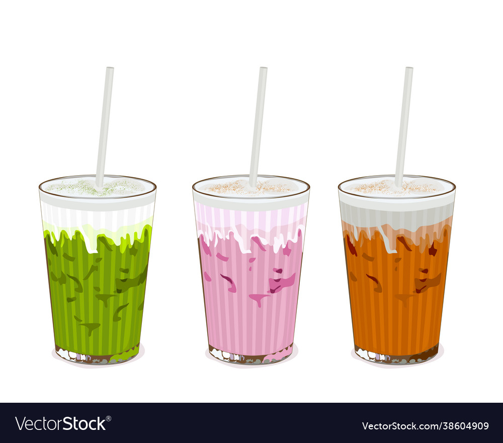 Thai ice tea green tea and pink milk tea Vector Image