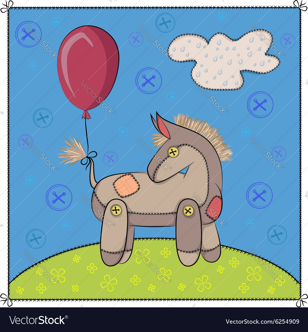 Toy donkey in the meadow Royalty Free Vector Image