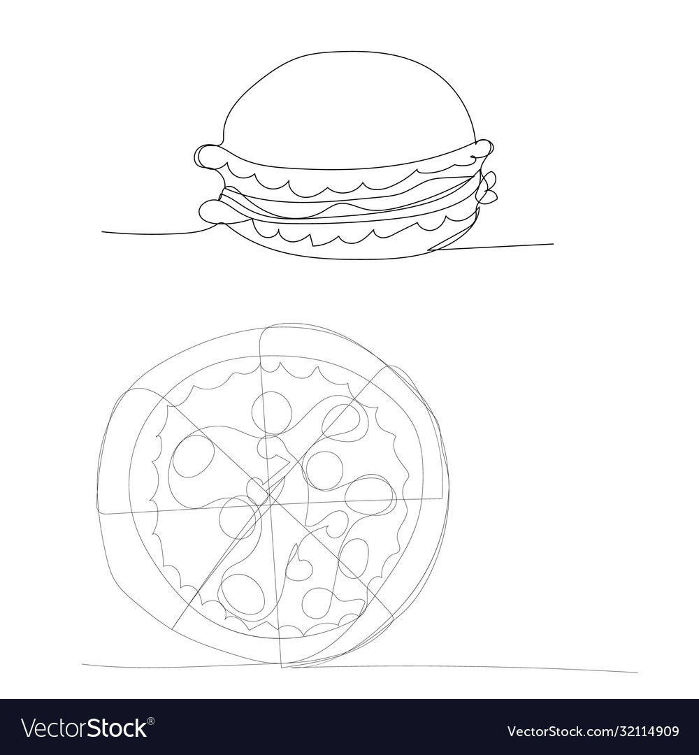 White background continuous line drawing pizza