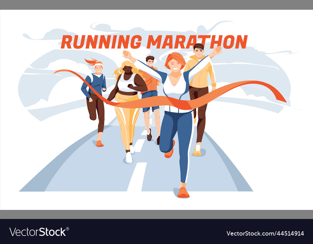 Different people characters run to finish Vector Image