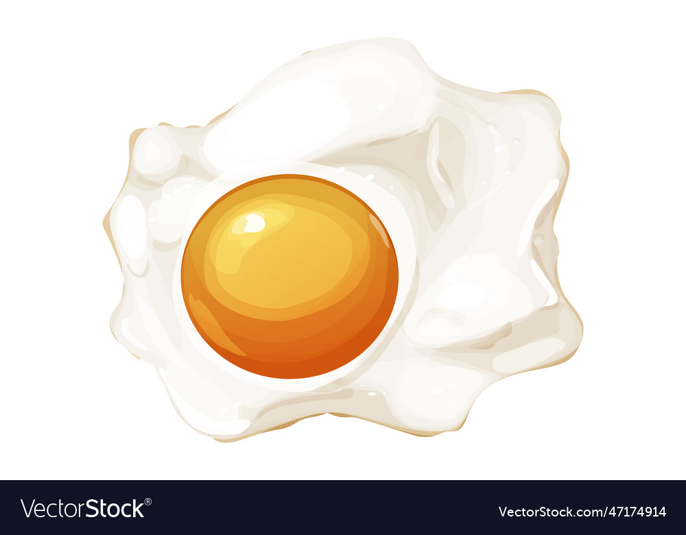 Egg fried breakfast food in cartoon style isolated