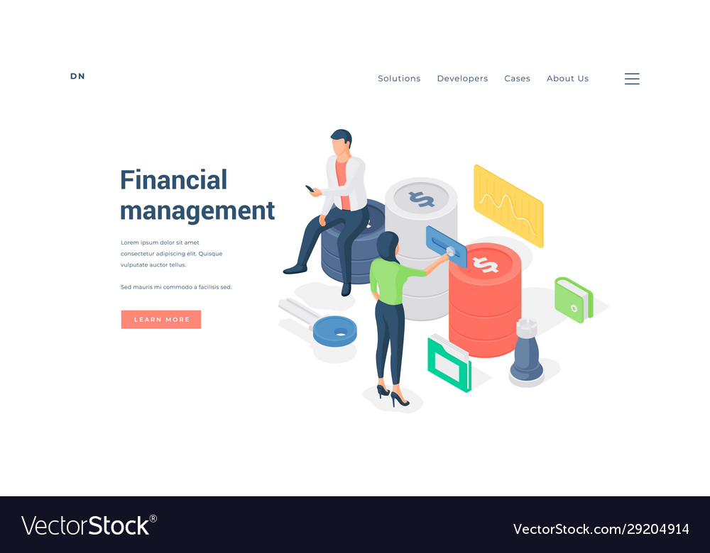 Financial managers working with data isometric