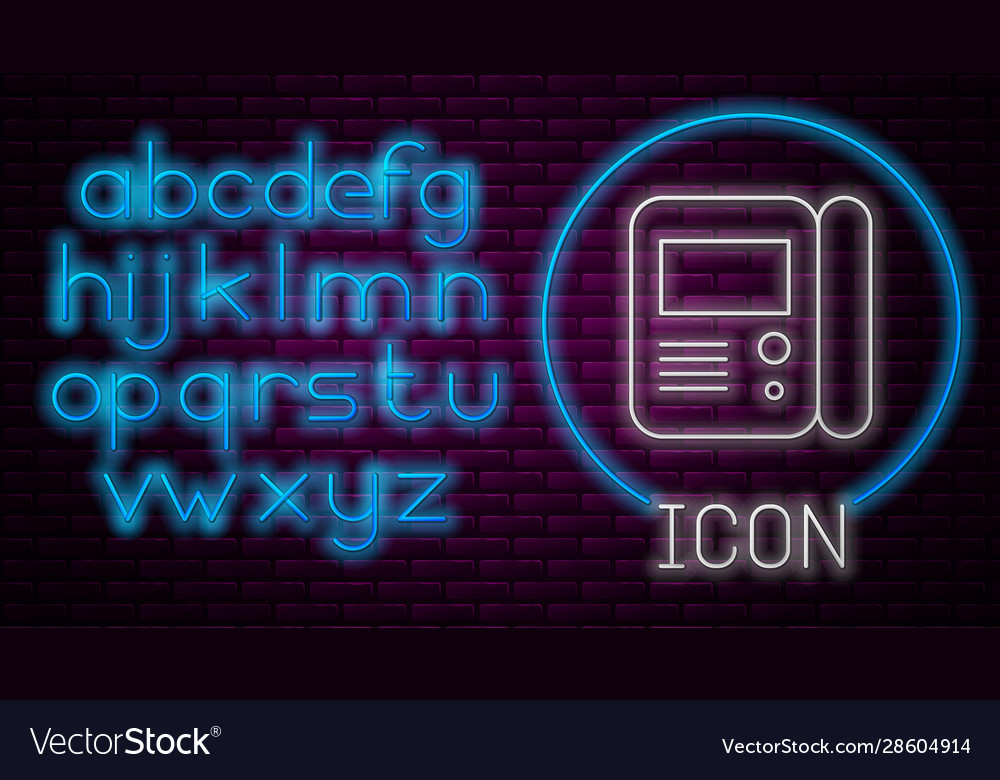 Glowing neon line house intercom system icon vector image Glowing neon line house intercom system icon