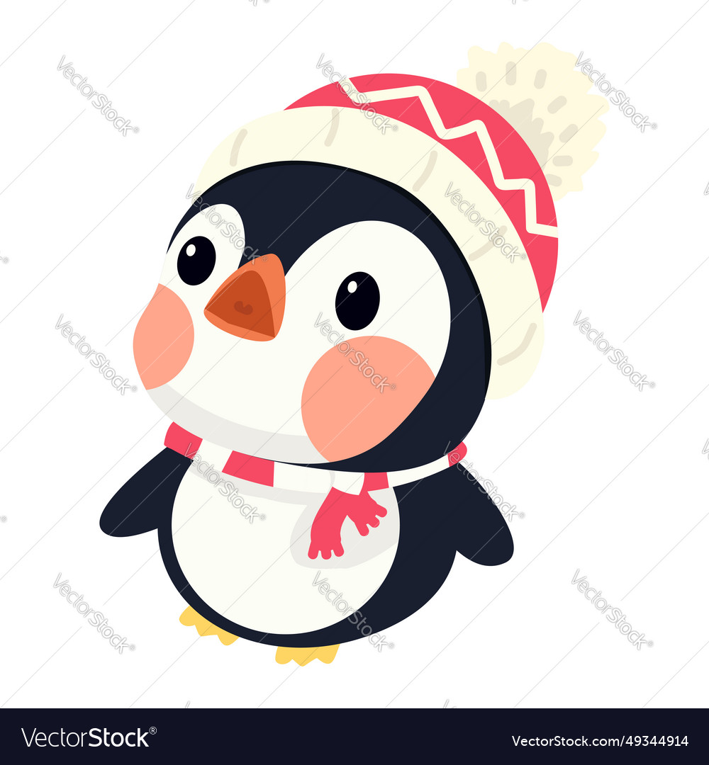 Penguin with scarf and hat cartoon