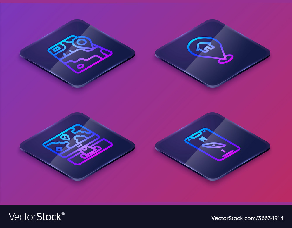 Set isometric line city map navigation monitor vector image Set isometric line city map navigation monitor