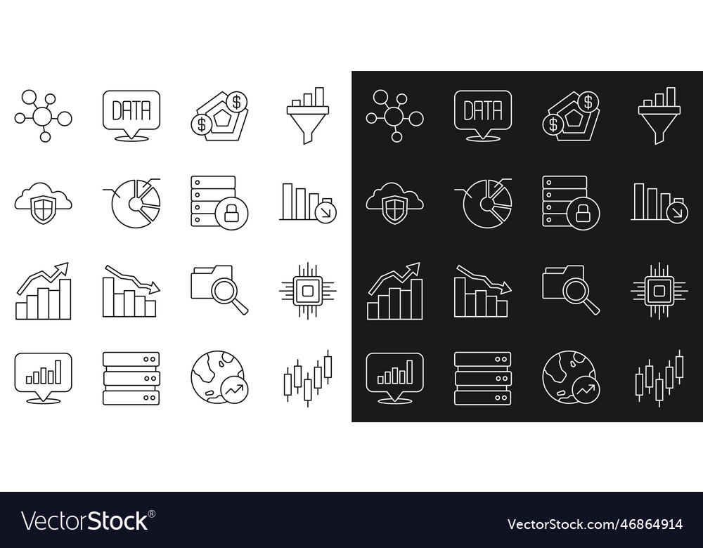 Set line browser with stocks market processor cpu vector image Set line browser with stocks market processor cpu