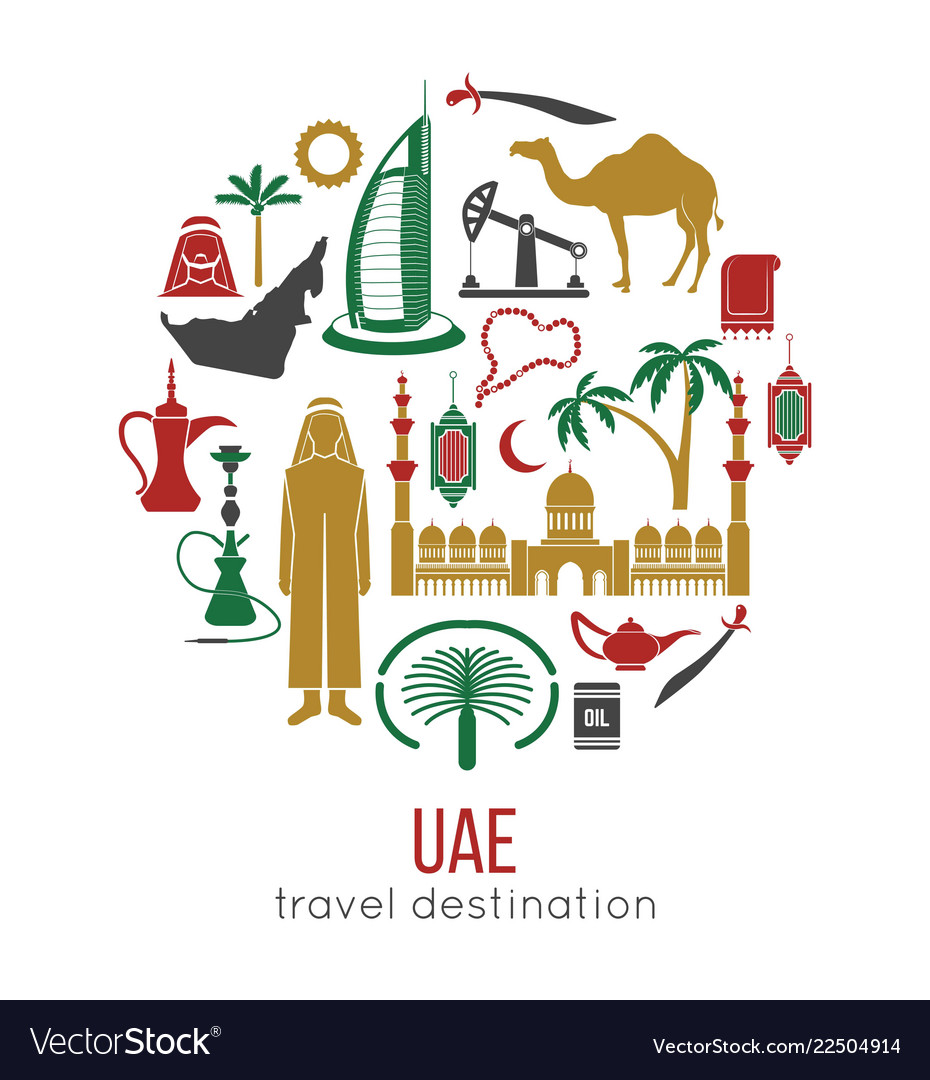 Uae Travel Concept Map Flat Icons Design Vector Image