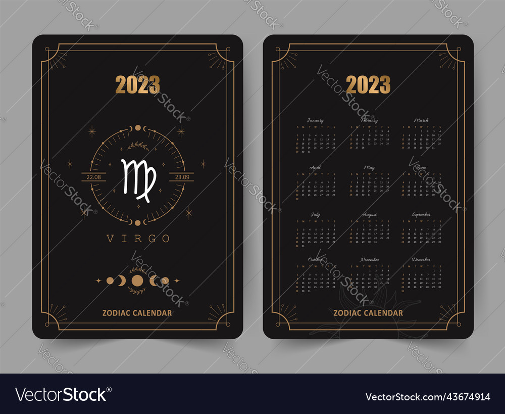 Zodiac virgo calendar 2023 pocket size front Vector Image