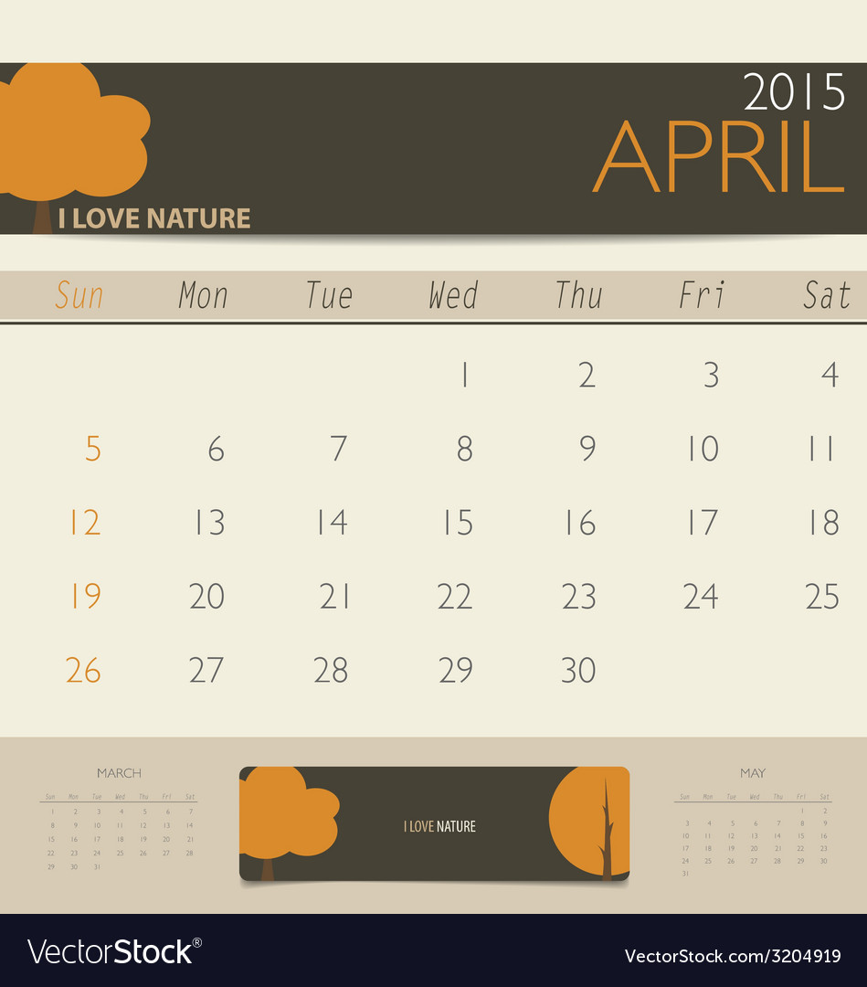 2015 calendar monthly calendar template for april vector image april calendar 2015 template