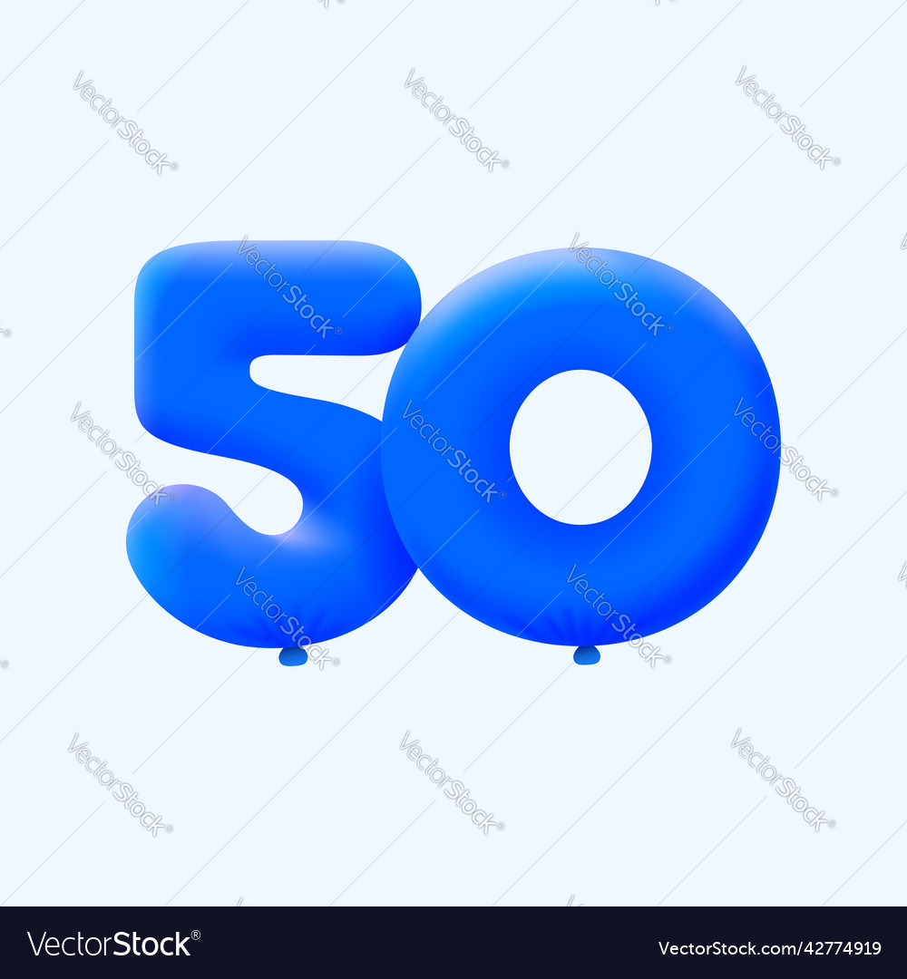 Blue 3d number 50 balloon realistic helium