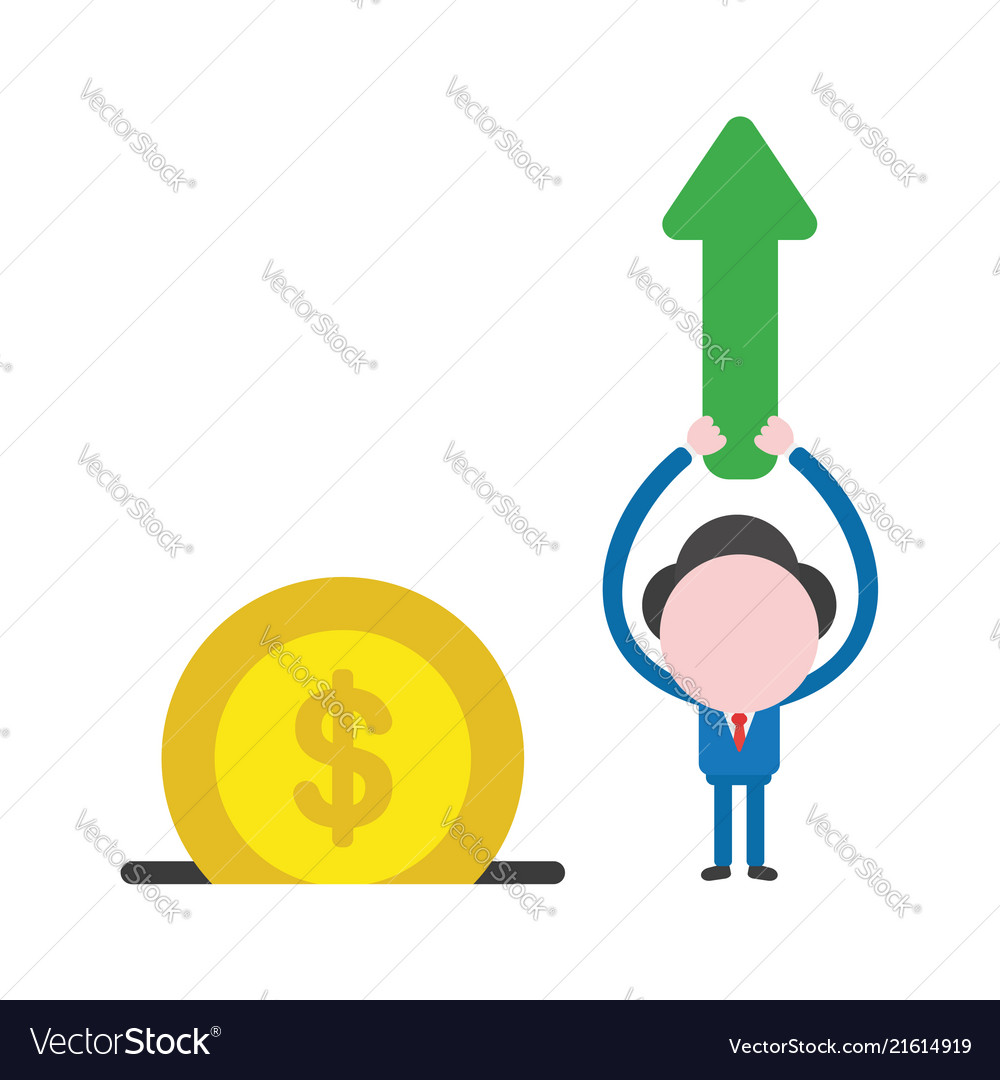 Businessman character holding up arrow moving up Vector Image