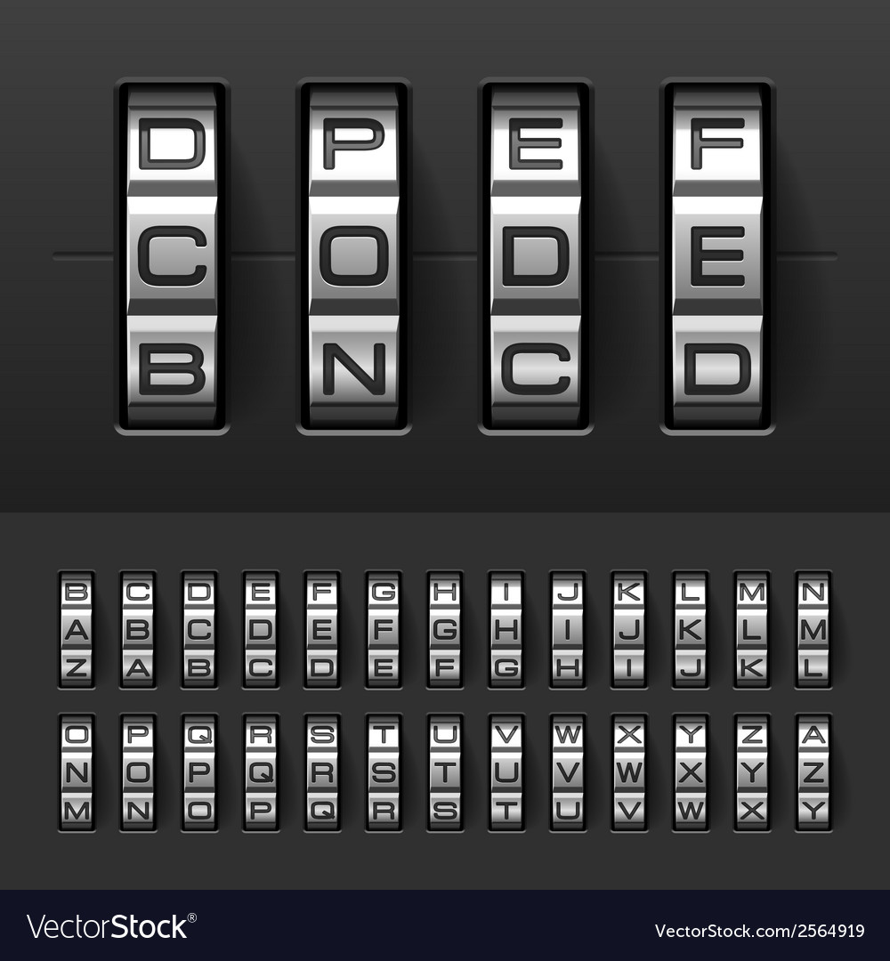 Combination code lock alphabet Royalty Free Vector Image