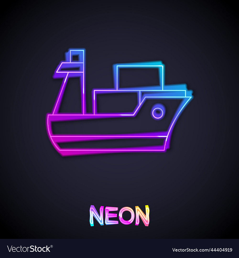 Glowing neon line cargo ship icon isolated