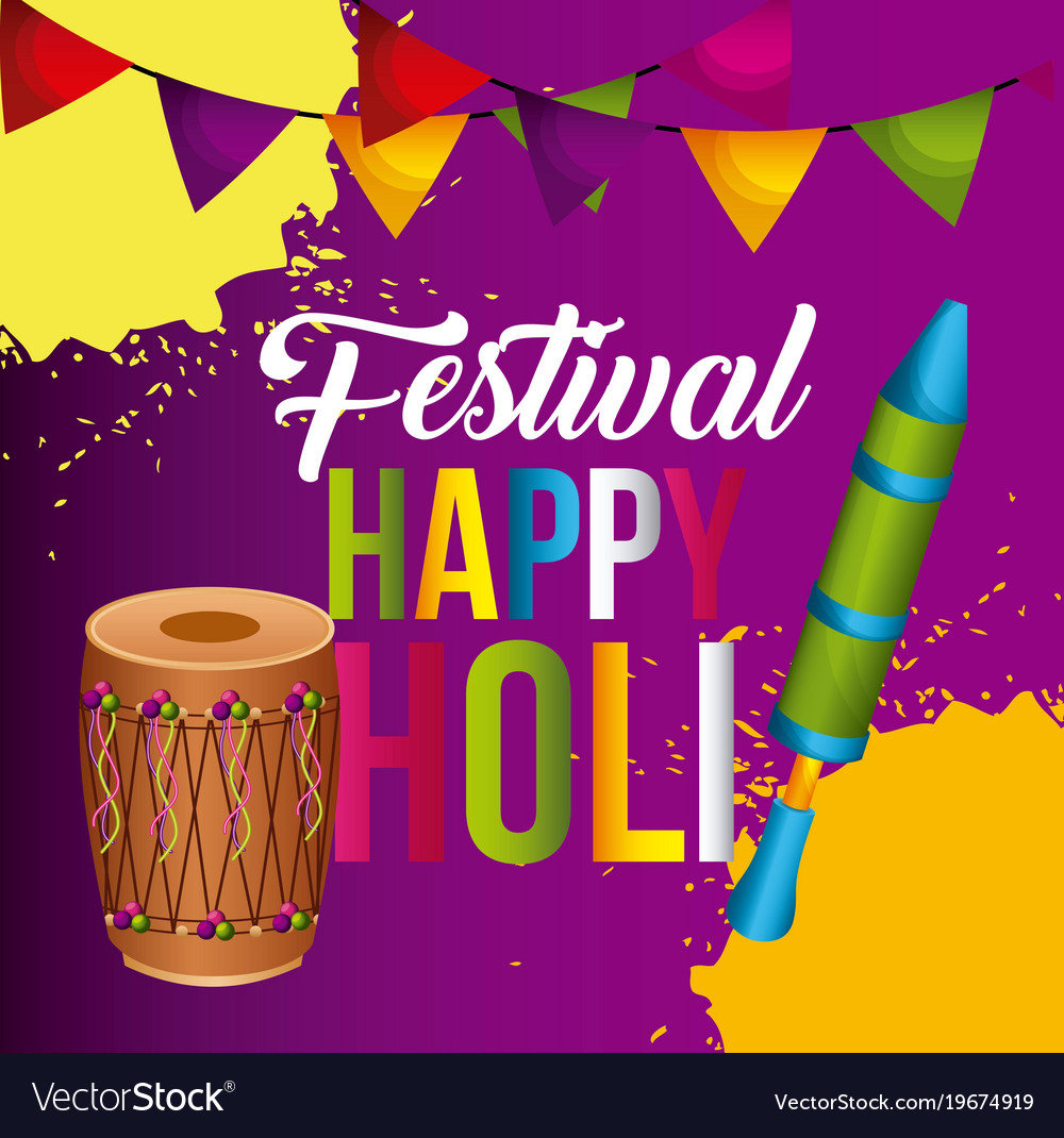 Happy holi poster pennant colorful decoration Vector Image