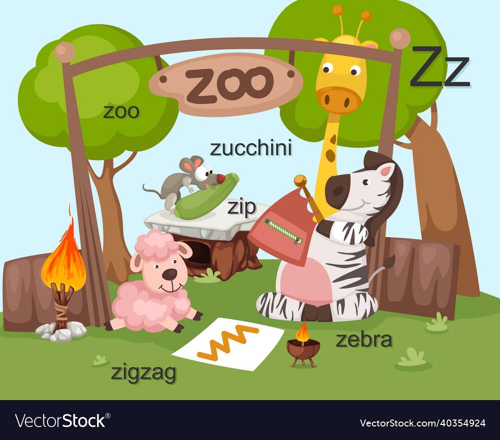 Alphabet z letter zoo zip zebra zigzag Royalty Free Vector