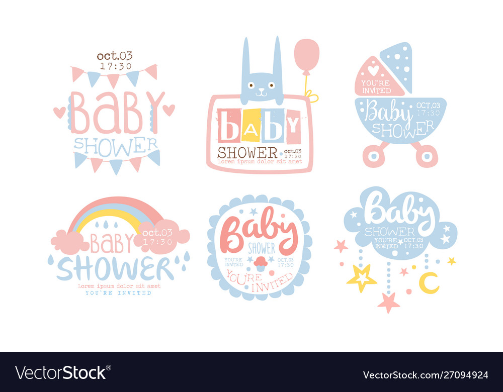 Bashower invitation templates set cute design Vector Image