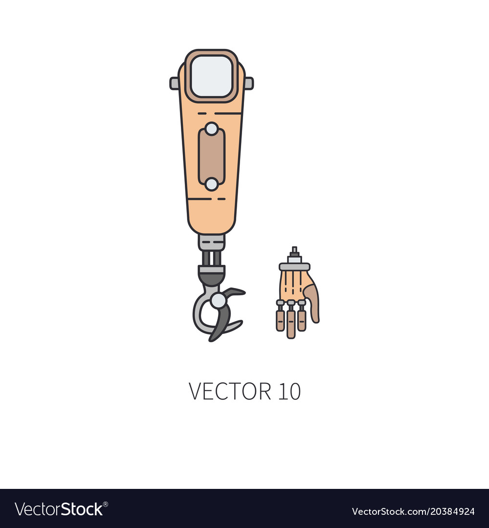 Bionic robot arm prosthesis line icon set