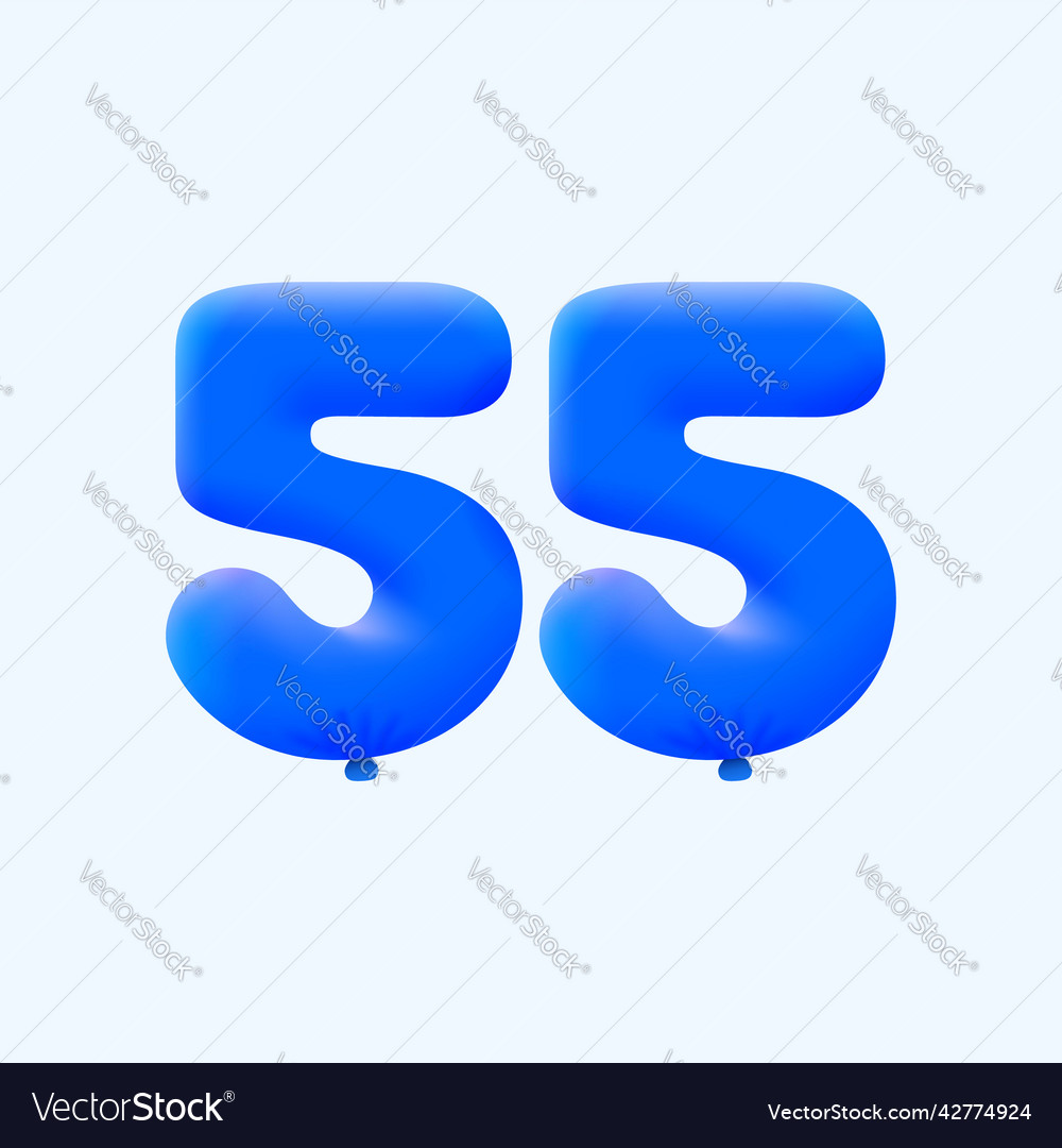 Blue 3d number 55 balloon realistic helium Vector Image