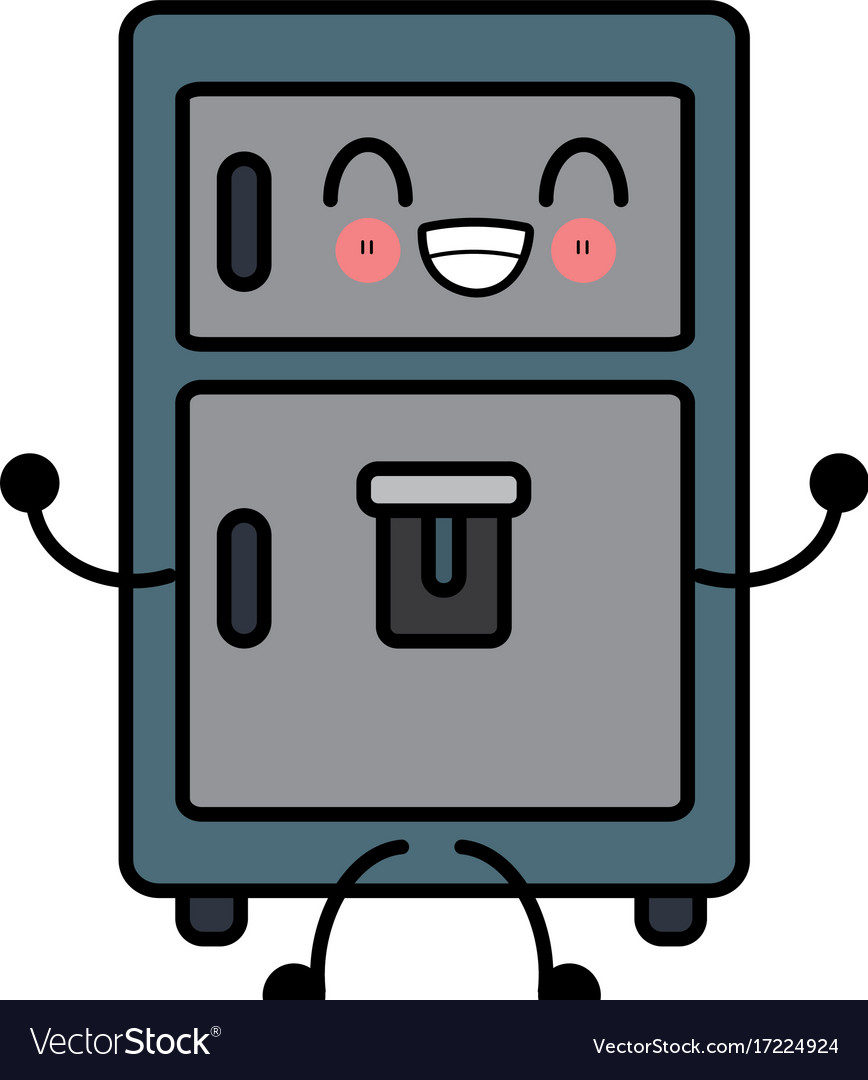 Fridge kitchen appliance cute kawaii cartoon Vector Image