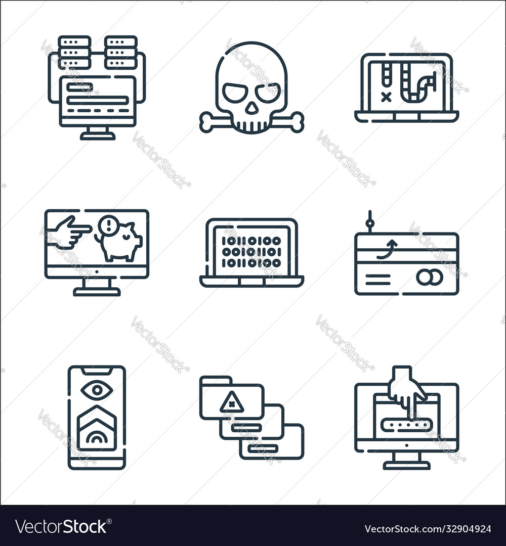 Hacker line icons linear set quality