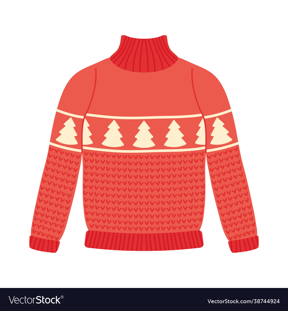 Knitted red and christmas pullover