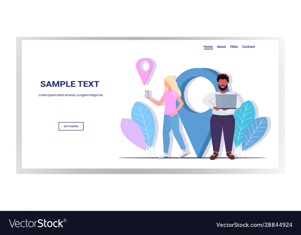 Mix race people using online navigation app vector image Mix race people using online navigation app